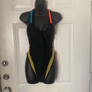 Black swimsuit with color details